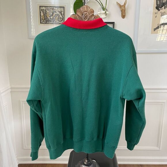 Vintage 90s Hanes Activewear Collared Sweatshirt Cardinal Bunny Snow Green Red L - Picture 4 of 10
